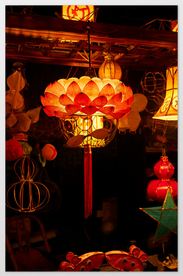 彩色荷花燈籠花燈會(huì)元宵節(jié)民俗攝影